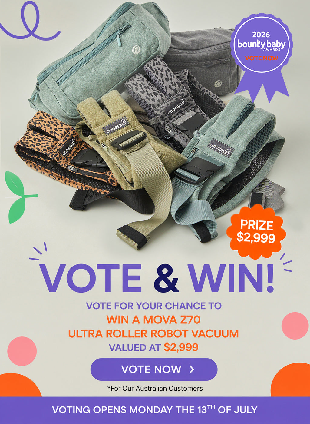 Vote for Gooseket in the 2026 Bounty Baby Awards & Win a MOVA Z70 Robot Vacuum!
