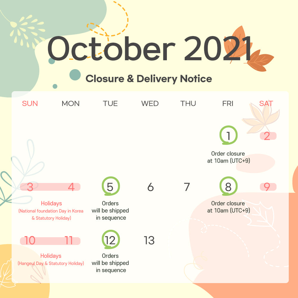 Holidays and Shipping Notice for October 2021